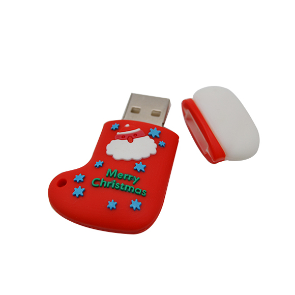 custom Christmas stocking shaped pvc usb LWU1063