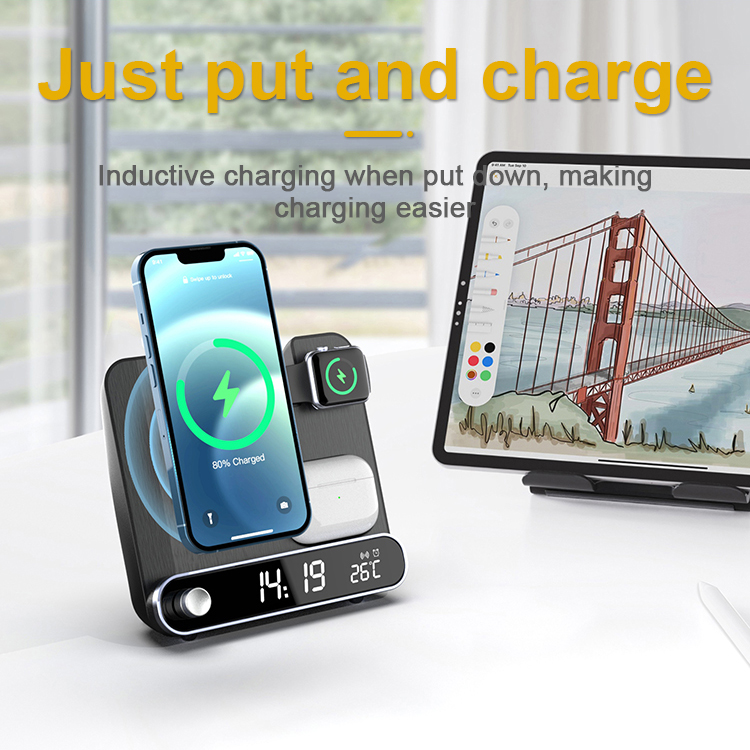 2022 new arrival Alarm clock Date Temperature Wireless charger for phone headset iwatch LWS-003