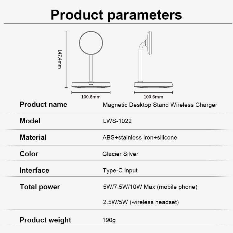 2022 new Magnetic Wireless Charging Headset wireless charger Desktop stand LWS-1022