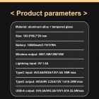 Transparent 22.5W Fast Charge 10000mAh Power Bank with 15W Magnet LWS-2050Qic Wireless Charger + Phone Holder 